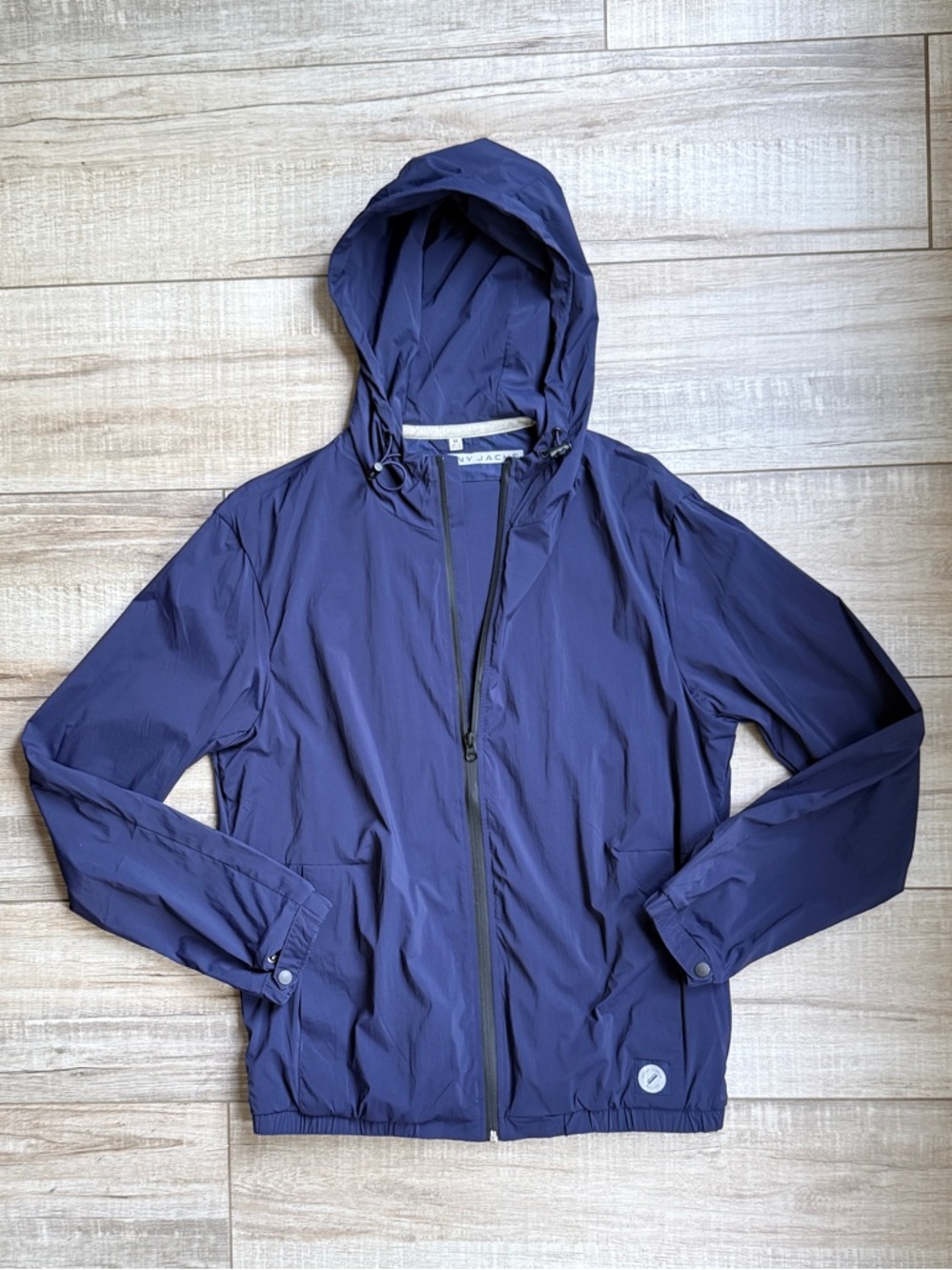 JACHS NY Navy Blue Hooded Windbreaker Men’s Medium Nylon Stretch Performance